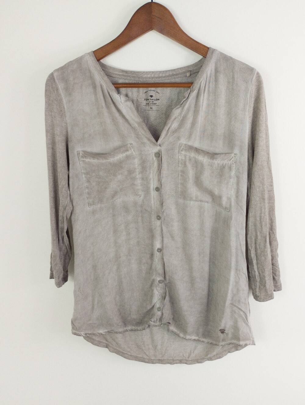 Tom Tailor Mixed Media Button Front Blouse Size Medium
